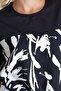 Women's Tied Printed Viscose Combination Lycra Knitted Fabric Crew Neck Tshirt Black-Black Print - 7