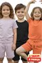 Children's Set 3-Piece Set-Black Lilac Orange Summer Set with Wooden Buttons for Girls and Boys Unisex Bottom and Top Set
