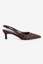 Women's Suede Stiletto Pointed Toe Stone Detailed Open Back Heeled Shoes Alba Brown - 3