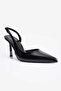 Women's Stiletto Pointed Toe Open Back Heeled Shoes Camellia Black - 5