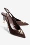 Women's Satin Stiletto Pointed Toe Gold Detailed Open Back Heeled Shoes Veluna Brown - 2