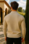 Men's Casual Zippered Beige Long Sleeve Polo Neck Knitwear - 6