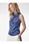Scarf Detailed Viscose Crew Neck Sleeveless Satin Blouse - 3