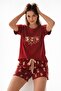 Red Pick Your Bear Style Patterned Short Sleeved Pajama Set with Shorts 90785 - R3278