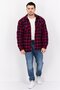 Men Spread Collar Checkered Jacket Shirt, Red - 4