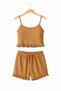 Women's Ribbed Ruffle Detailed Suspender Shorts Home Wear Set