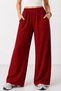 Women's Brick Color Elastic Waist Pocket Wide Leg Seasonal Trousers