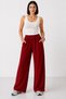 Women's Brick Color Elastic Waist Pocket Wide Leg Seasonal Trousers - 2