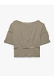 Viscose Blended Off-The-Shoulder Short Sleeve Striped T-Shirt - 3