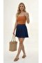 Navy Blue Pleated Mini Skirt with Elastic Waist 40cm Pleated Summer Trend - 2