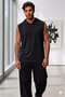 Men's Black Hooded Sleeveless Plain Undershirt Tshirt