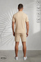 Men's Ottoman Fabric Short Sleeve Zipper Polo Collar T-Shirt and Elastic Waist Tie Shorts Set with Pockets - 4
