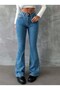 High Waist Flared Jean Pants - Full P Cotton U Flare Denim with Distressed Detail