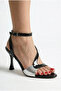 Women's Black Patent Leather Silver Crocodile Detailed Thin High Heeled Evening Dress Shoes