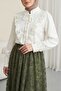 Hakim Collar Ruffle Detailed Lace-Up Jacquard Blouse -Ecru - 6