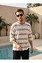 تي شيرت محبوك من قماش الجاكار الكريمي بنصف كم ومقاس كبير - 6