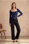 Dark Blue Square Neck Long Sleeve Women's Crop Body Cecilia Crop