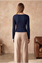 Navy Blue Square Neck Long Sleeve Women's Crop Bodysuit Cecilia Crop - 3