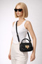 Black Women's Hand and Shoulder Bag with Clip Zippered Stone Detail