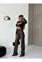 Brown Leather-Look High Waist Wide Leg Pants - 3