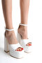 Women's Wilma White Skin Single Strap 15 cm Double Platform Heeled Shoes White - 3