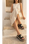Square Thick Gold Buckle Detailed High Heeled Comfortable Women's Summer Slippers Sandals - 9