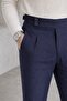 Navy Blue Old Money Pleated Stretch Fabric Fabric Trousers
