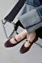 Libon Women's Buckle Detailed Satin Ballerinas Brown - 3