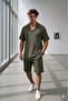 Men's Green Bürümcük Apaj Collar T-Shirt Shorts Set - 3