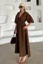 Elastic Waist Lace Detailed Half Sleeve Muslin Dress Brown 9331-E - 6