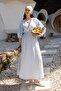 Elastic Waist Lace Detailed Half Sleeve Muslin Dress Blue 9331-E - 2