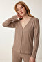 Buttoned Ribbed Knitted Cardigan Pajama Set Lrn0017 Beige - 3