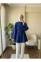 Women's High Collar Belted Tunic Blouse Balloon Sleeve Relaxed Fit Hijab Shirt