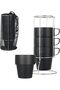 AUTO FAMILY Stackable Stainless Steel Coffee Mug Set with Rack and Mesh Carrying Bag – Pack of 4