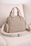 Women's Beige Satin Shiny Waterproof Multi-Compartment Hand & Shoulder Bag — Daily Mini Crossbody Bag with Column Strap - 2