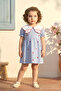 Girl's Dress Summer Collar Detailed Heart Embroidered Blue