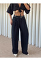 Belted Linen Trousers - Black - 3