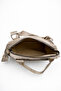 Women's Beige Satin Shiny Waterproof Multi-Compartment Hand & Shoulder Bag — Daily Mini Crossbody Bag with Column Strap - 3