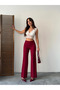 Hidden Zipper Pants - Burgundy - 2