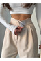 Waist Velcro Palazzo Trousers - Stone - 3