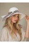 Straw White Hat for Women – Wide Brim Ribbon Leopard Detail Summer Beach Hat Premium - 6