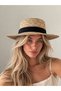 Gondol Beige Straw Hat with Band Detail, Flat Top, Wide Brim - Women's Summer Beach - 5