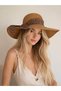 Straw Dark Beige Hat for Women – Wide Brim Ribbon Leopard Detail Summer Beach Hat Premium - 5