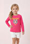 Girl's Aslan Printed Long Sleeve Slim S Single Jersey Tshirt - 31586 - Fuchsia