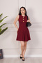 Gold Detailed Flared Cut Burgundy Dress - 2
