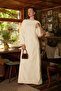 Contrast Stitched Linen Dress Stone - 4
