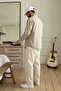 Men's Relax Fit Relaxed Cut Slim Shirt Beige - 4