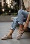 Doha Beige Suede Buckle (2 cm Heeled) Round Toe Laser Detailed Slippers - 4