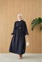 Women's New Season Dress with Belt Detail and Tie Collar - Navy Blue - 4