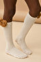 Girl's Ecru Knee-Length School Socks with Teddy Bear Accessories - 2